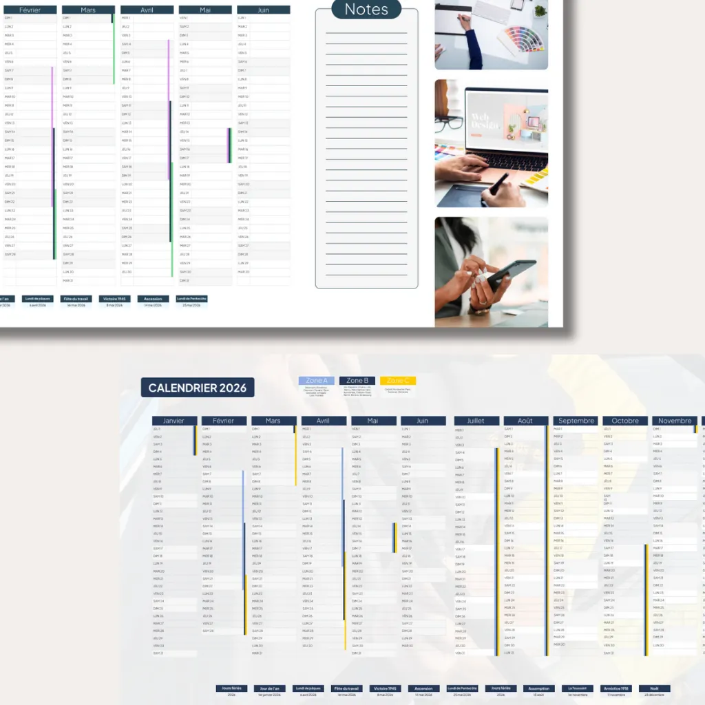 deux calendriers de différents secteurs avec images